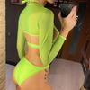 Costume da bagno intero da donna con maniche lunghe ritagliate a 3 colori Costume da bagno intero con taglio a gamba alta femminile Costume da bagno monokini con taglio a gamba alta