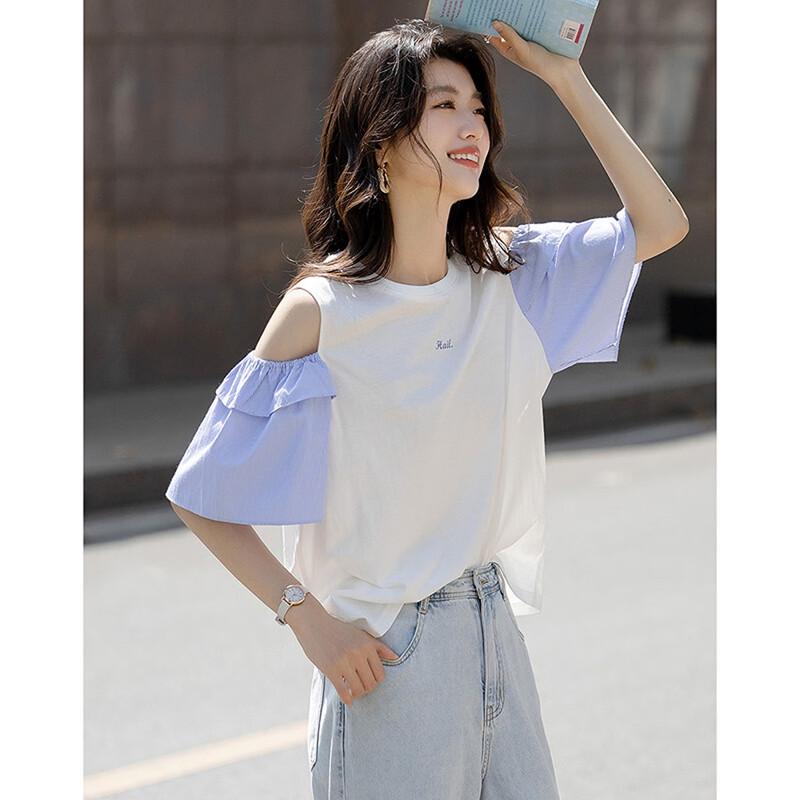 Demana Women s Cotton Off-Shoulder Ruffle Sleeve T-Shirt S