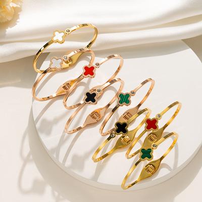 Non-fading Four-leaf Clover Titanium Steel Bracelet for Women Simple and Unique Classic Accessory