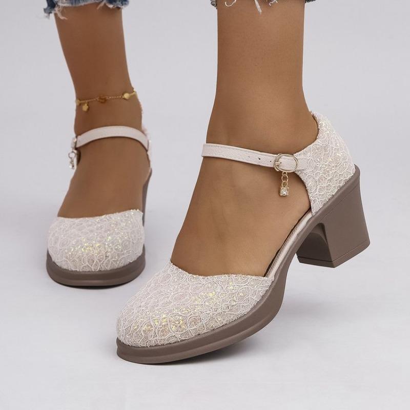 High-heeled Mary Jane Shoes Large-size Single Shoes New One-word with High-heeled Single Shoes Versatile Thick-heeled Square Head Batch