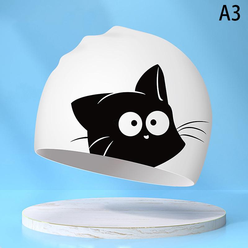 Cute Cat Swimming Cap For Long Hair Ears Protect Children Kids Waterproof Elastic Silicone Swim Pool Cap Bathing Caps Diving Hat