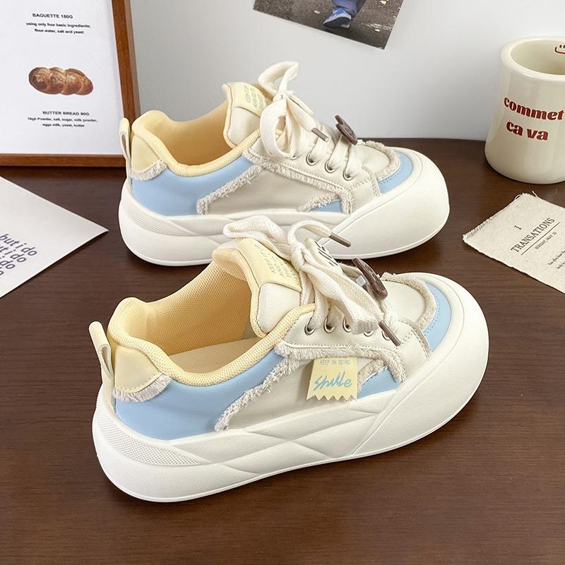 New niche board shoes women's 22025 spring new versatile big head bread shoes platform white shoes