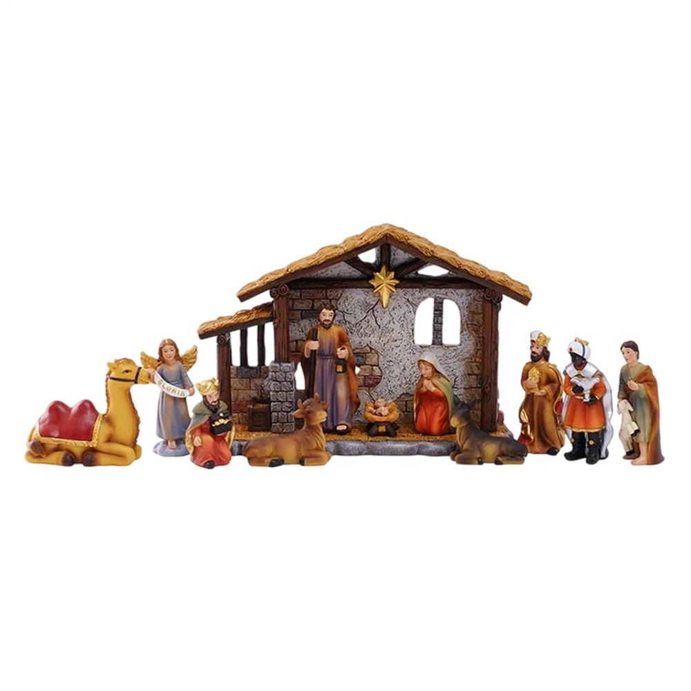 Christmas Nativity Scene Manger Religious Decor Miniature Figurines Home Decor for Patio Office School Living Room