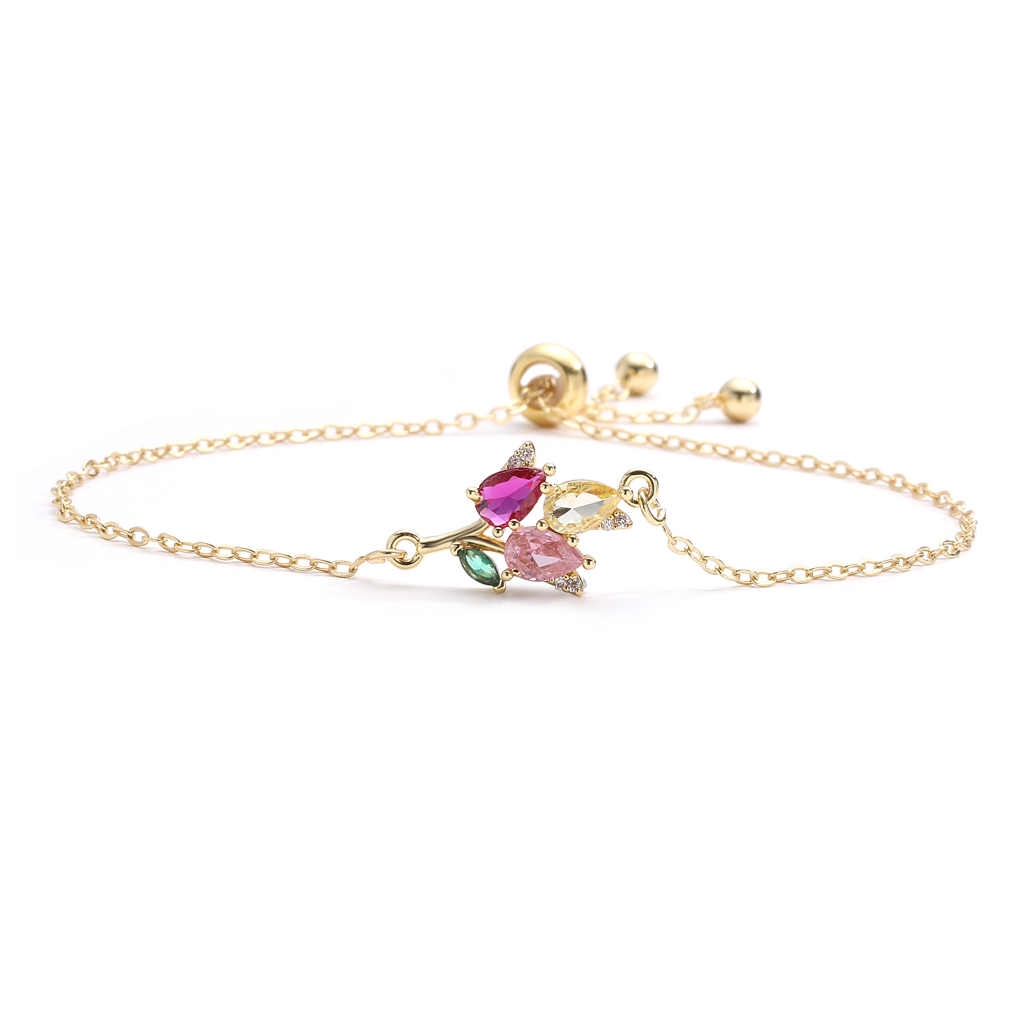 

HECHENG, Sweet and Romantic Multicolored Tulip Earring Bracelet Necklace Women s CZ Stone Copper Metal Zircon 1 Piece Other