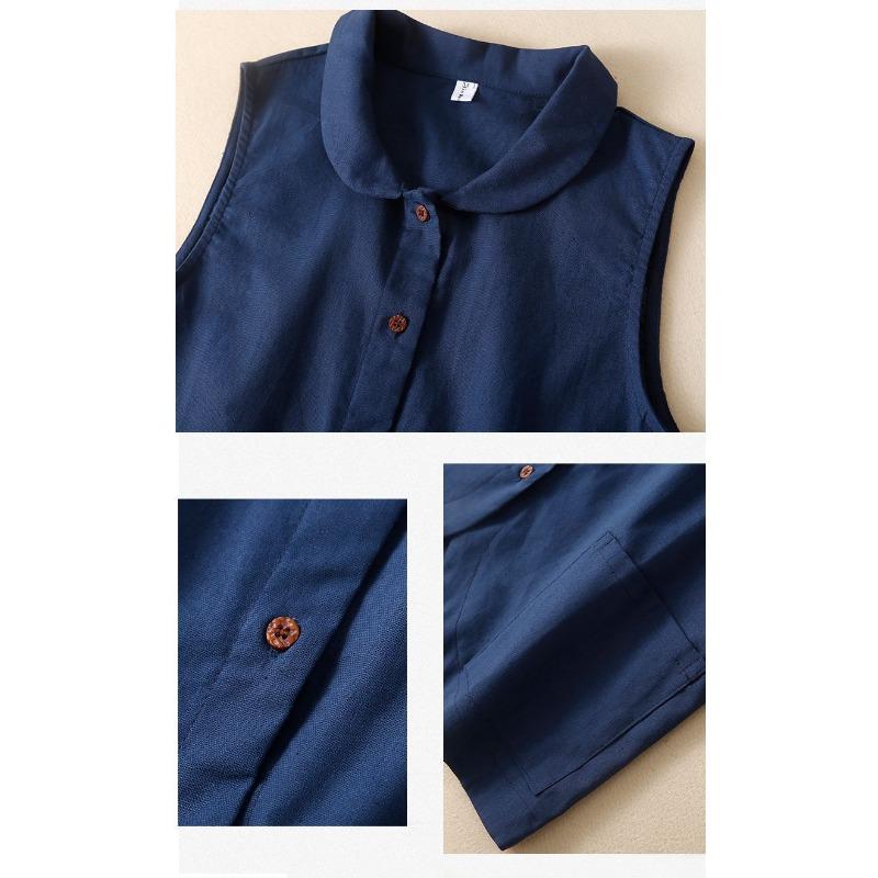 Spring and Summer Vest Retro Cotton and Linen Jacket Casual Women's Vest