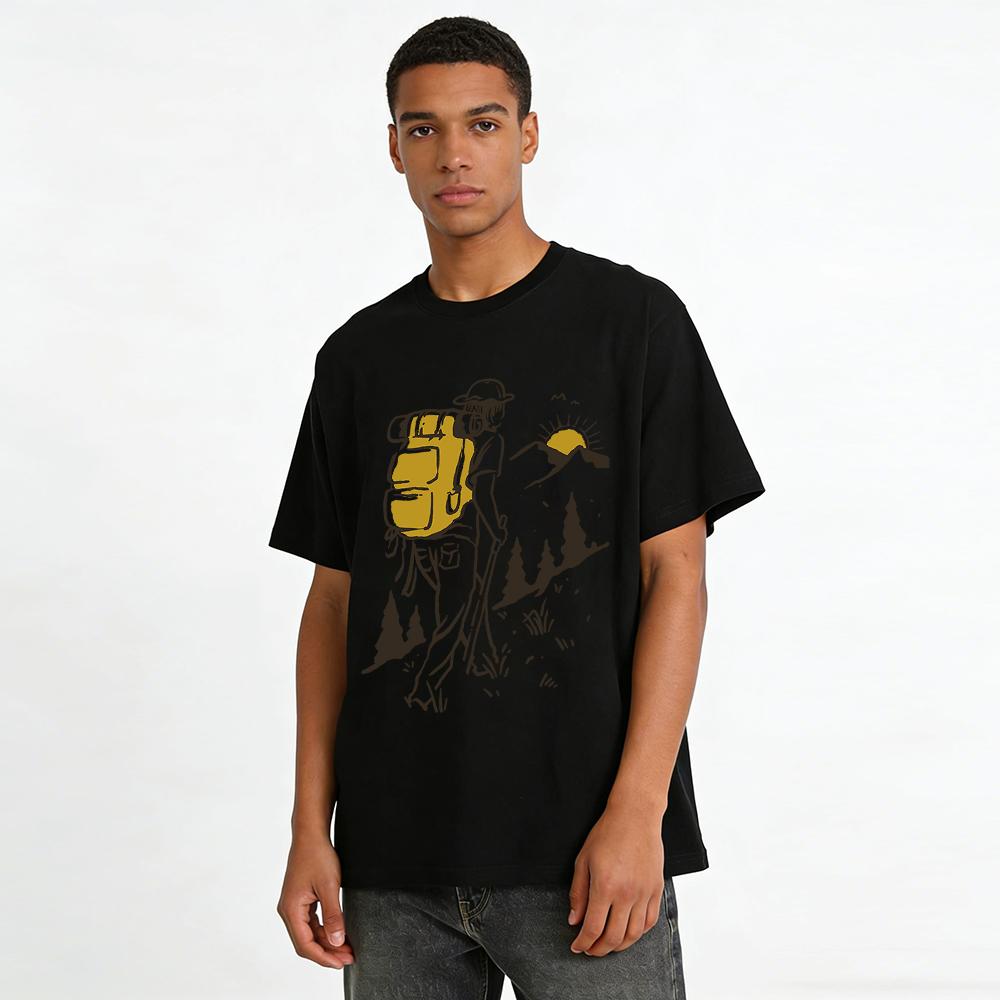 Hiking Mountain View Print Casual Outdoor Hiking T-Shirt Pure Cotton T-shirt