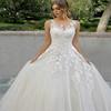European and American New Wedding Dress Crew Neck Lace Long Sleeve Satin Thin Can Be Ordered Large Size