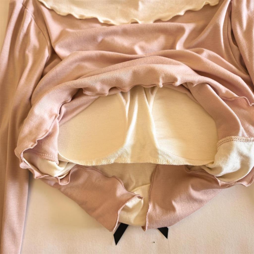 Women's Long Sleeve Pajama Set with Chest Pads - Bowknot Design, Korean Style, Suitable for Spring To Winter.