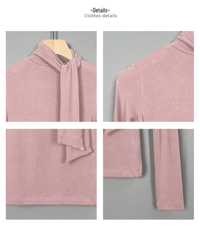 Korean Sexy Feminine Slim-Fit High-Neck Long-Sleeve Top for Women