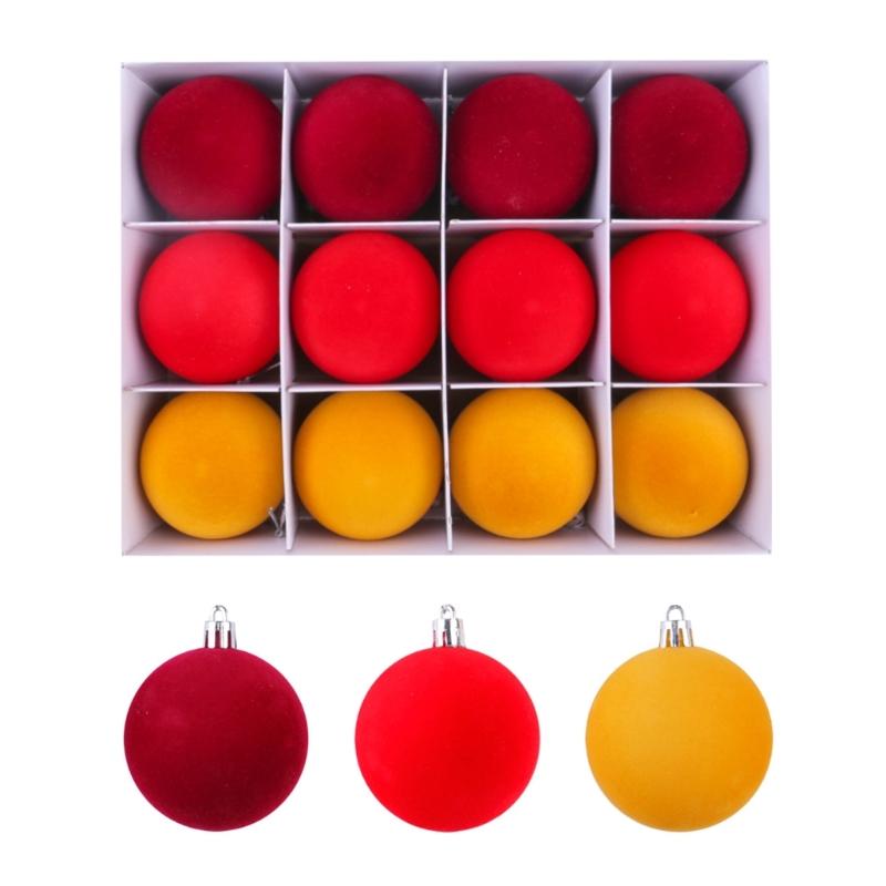 Pack of 12 Holiday Flocking Christmas Ornament Flocking 6CM Christmas Tree Balls in Assorted Color Homes Decoration