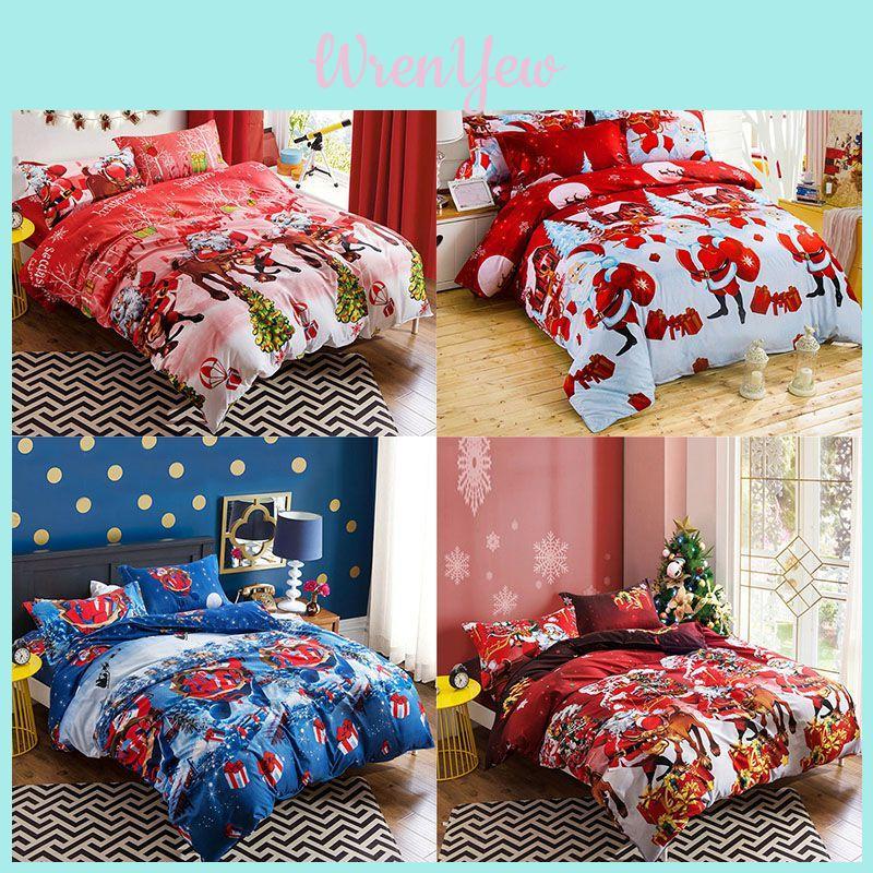 Festive Christmas Quilt Cover Pillow Case Set With Snowman And Santa Claus Design