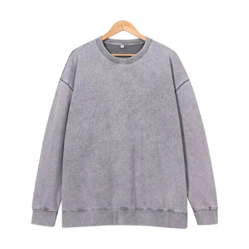 Herren Übergroßes Gewaschenes Baumwoll Rundhals Sweatshirt Lockere Passform Streetwear Herbst Winter Lässiges Oberteil