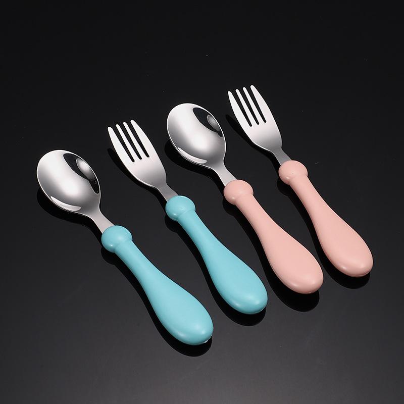 Children's 304 Stainless Steel Cutlery Set: Cute Cartoon Fork & Spoon with Round Handle - Ideal Baby Tableware or Infant and Maternity Gift