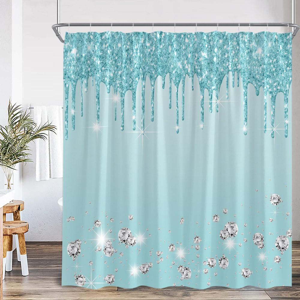 Glitter Diamond Shower Curtain Panther Pink Bathroom Decor Sparkling Fashion Modern Polyester Fabric Bathtub Curtain With Hook