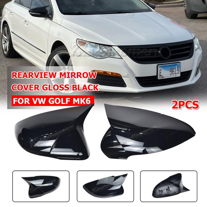 For VW Golf MK6 GTI R GTD 2009- 2Pcs Side RearView Mirror Cover Caps Mirror Tools Case Gloss Black Tuning New