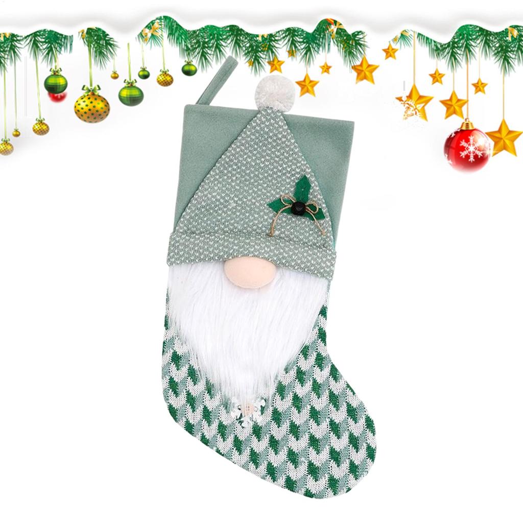 1pc Green Knitted Christmas Stockings, Dwarf Pattern Festive Candy Bags for Toys Treats, Mantle Door Wall Tree Holiday Decor