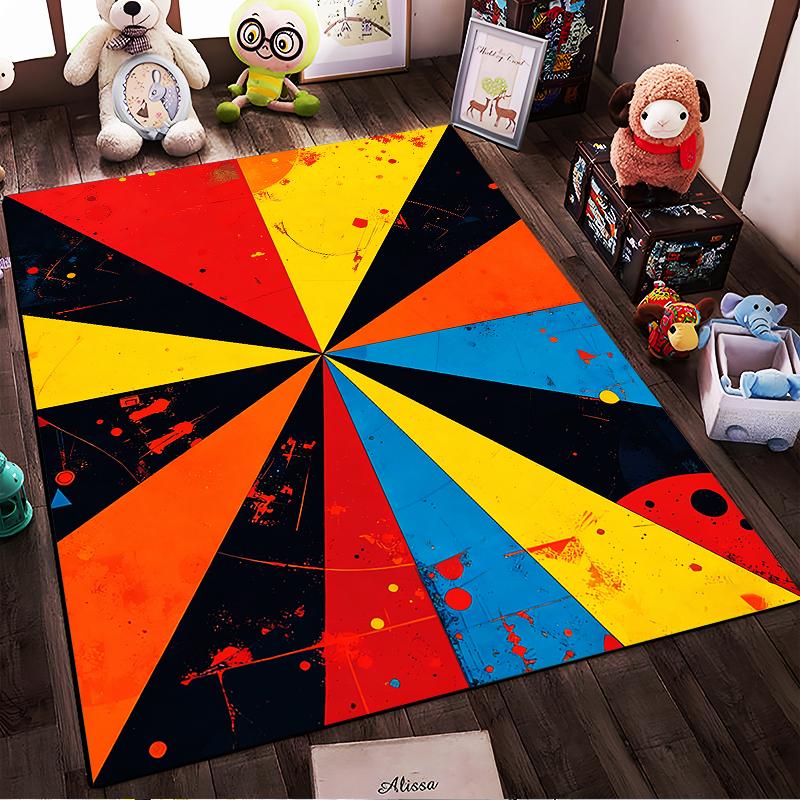 Colorful Abstract Geometric Carpet with Splatter Art Design Suitable for use as an anti-slip for living room bedroom sofas