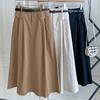 New Arrivals Open Run Women Spring Trench Banding Pleats Beige Cotton Skirt Long