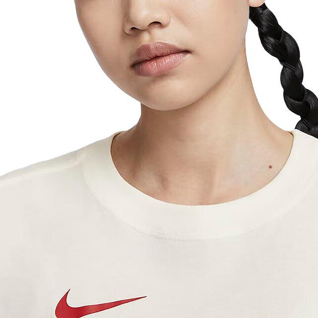 Nike Sportswear Trendy Casual Letter Print Pattern Pullover Round Neck Short Sleeve T-Shirt Women T-Shirts Beige HF6292133