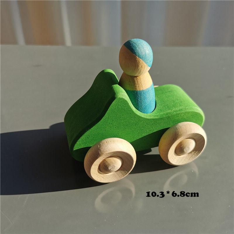 Wood Montessori Toys Rainbow Stacking Bridge Cars Matryoshka Dolls Forest Trees for Kids Educational Blocks Play green car set