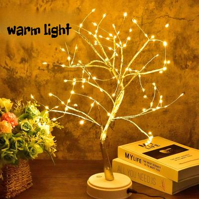 1 pièce Lampe à Fil de Cuivre Alimentée par USB Feuille d'Or Branches Dorées Lampe de Bureau Veilleuse pour Nuit Chambre Salon Chambre d'Enfant Décoration Éclairage