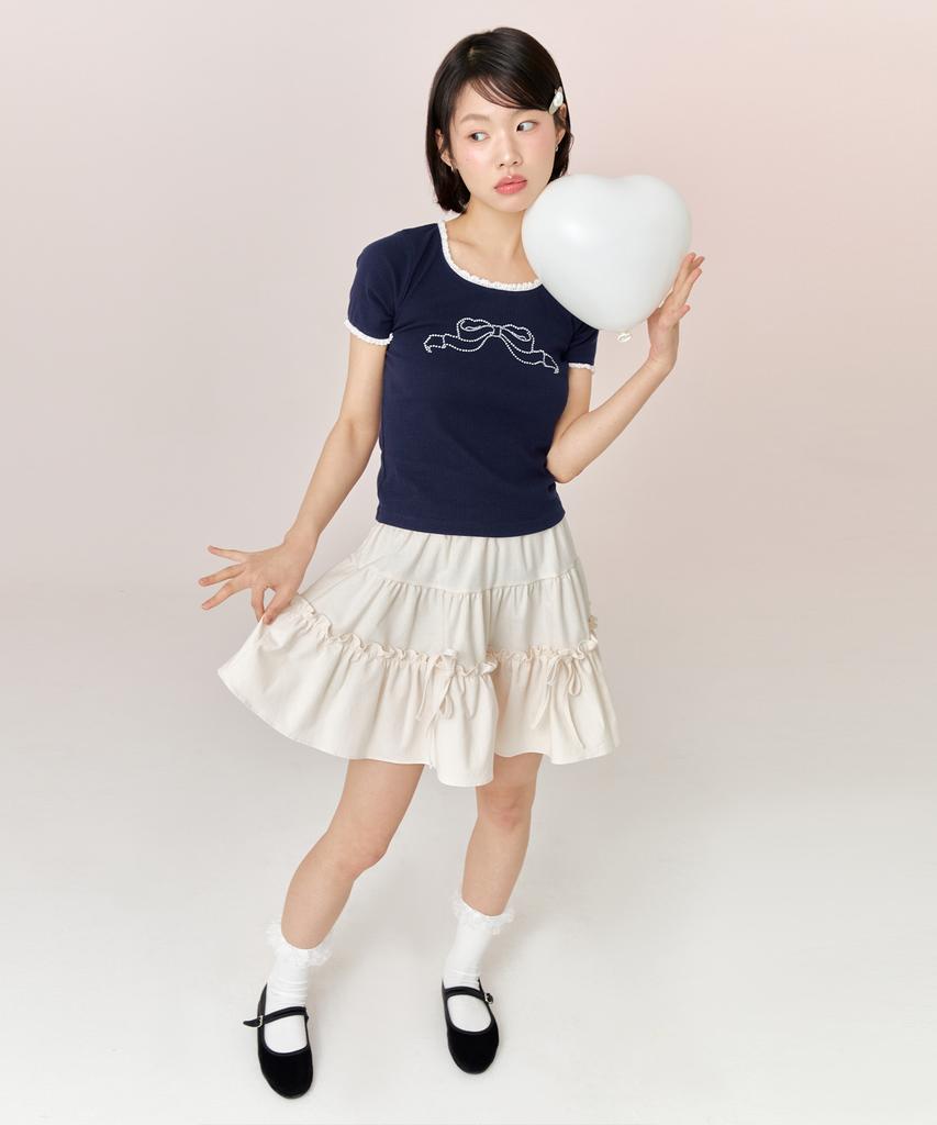 ADOREBELLE Ribbon Cubic T-Shirt - Navy