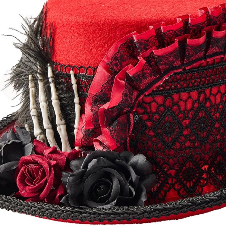 Theatralischer Zylinder Kostüm-Requisiten Kopfbedeckung mit Spitzendetail und gotischer Skeletthand für Frauen Party- und Bühnenauftritte