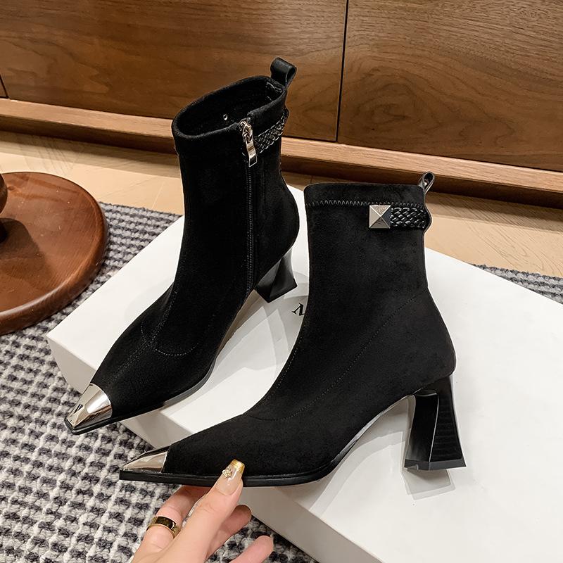 

Корейская версия модных универсальных ботильонов на толстом каблуке, осень-зима 2025, новые остроносые простые ботильоны на высоком каблуке, модные ботинки с темпераментом 40