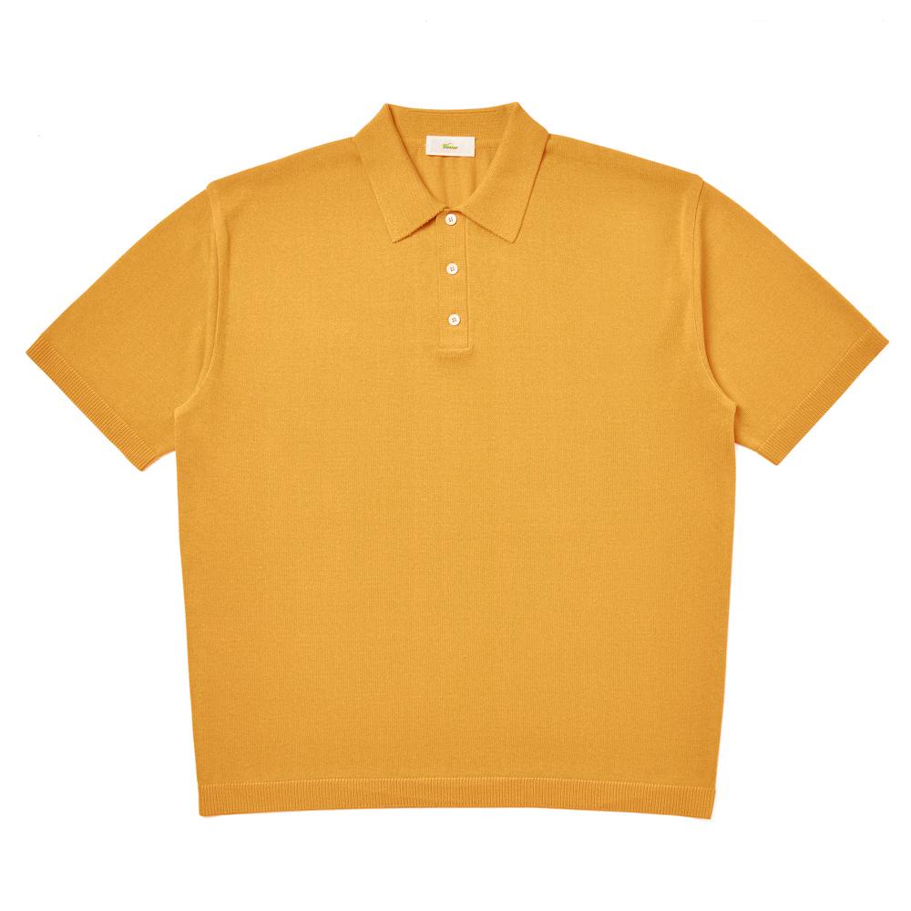 Berno [Casual]Linen Like Button Polo Knit Pumpkin L