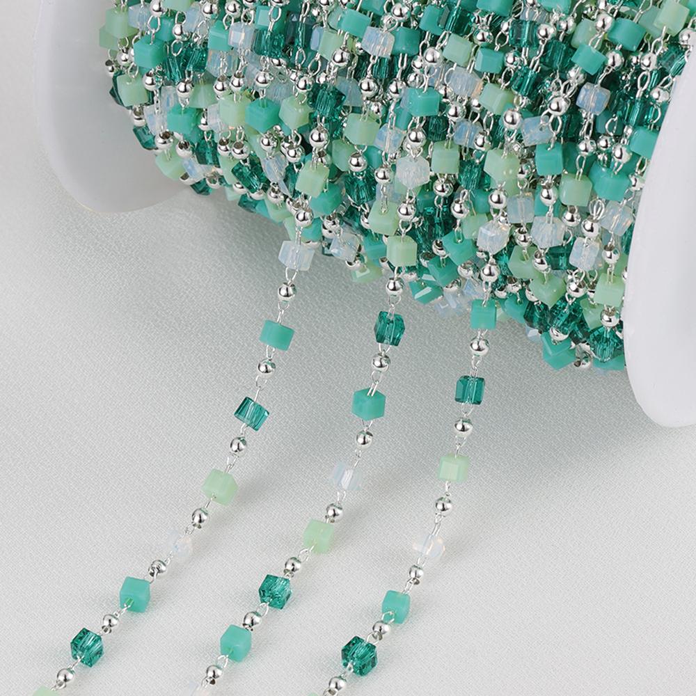 1Meter Crystal Cube Bead Chain Macaroon Colorful Bohemian Square Beads Chain for Necklace Bracelets Jewelry Making DIY