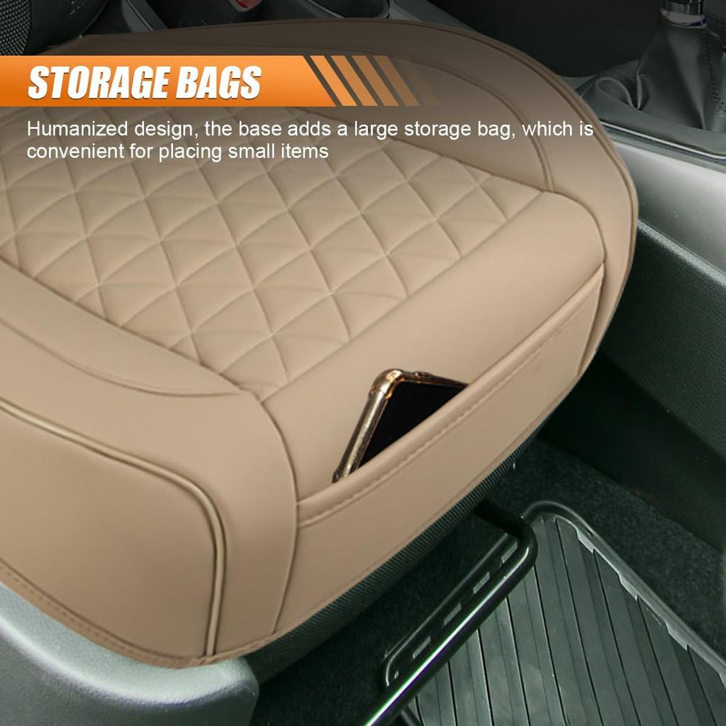 Luxury Faux Leather Car Seat Cover, Anti-Slip Waterproof Universal Front Bottom Seat Protector With Storage Pocket, Triangular Pattern Vehicle Seats