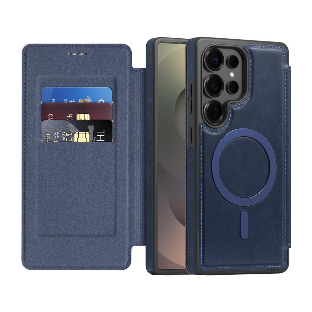 case for S26 S25 S24 S23 S22 plus ultra Magnetic flip leather case insert the card Wireless Charging Anti-Fingerprint plain