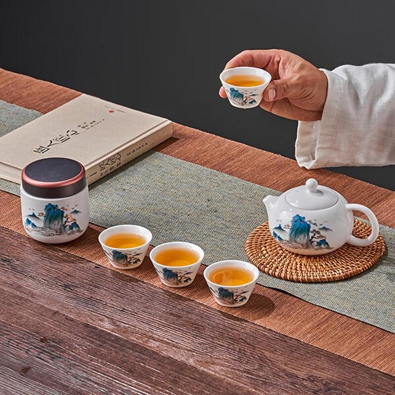 Chinese Gold-Inlaid Jade Porcelain Tea Set