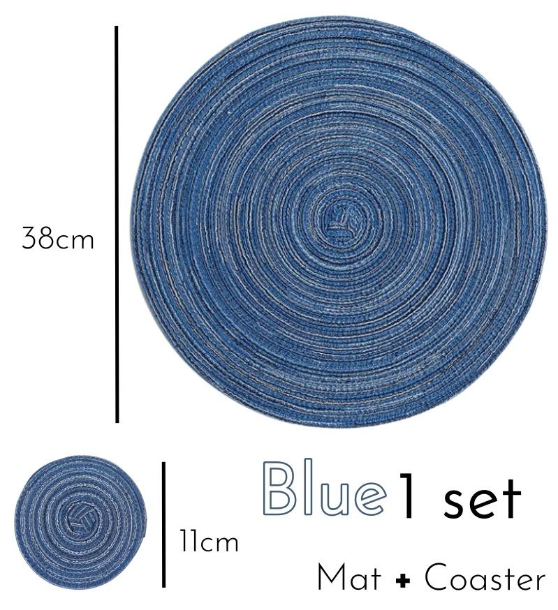 1/12pcs Round Braided Placemats 15inch Washable Table Mat with Heat Insulation Coaster for Dinner Gathering Party Kitchen-Table