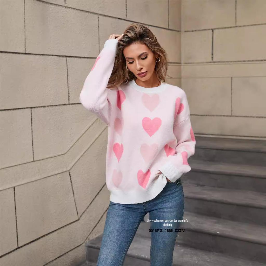 2026 Women's Winter Valentine’s Heart Sweater - European Style Round Neck Pullover