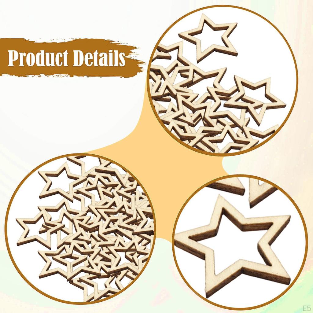 100 Pieces Hollow Star Unfinished Wood Cutouts Multipurpose Hoops for Party