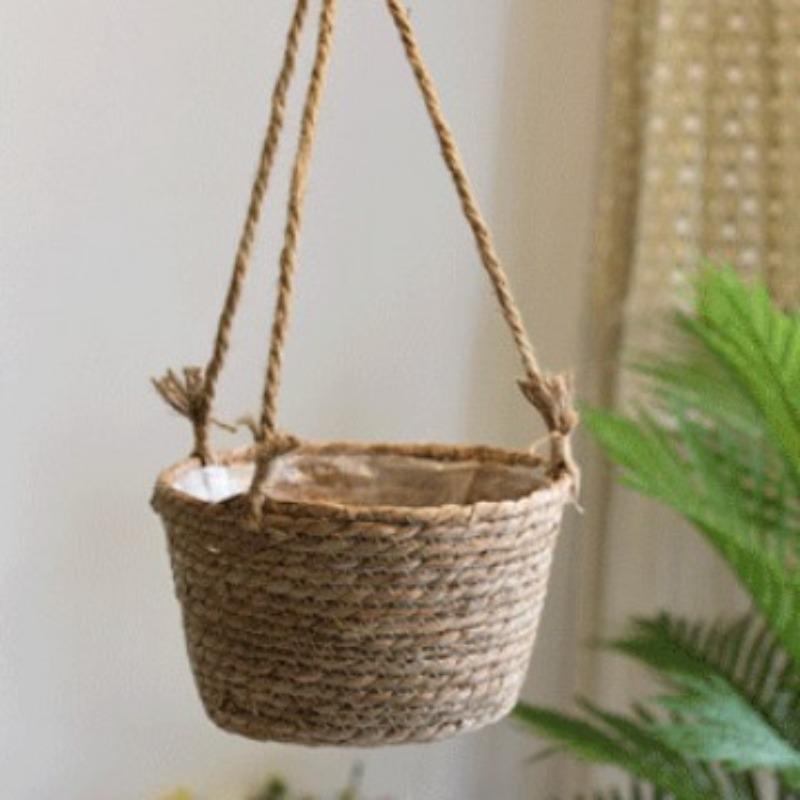 

Home Handmade Straw Flower Basket Pastoral Pudong Grass Woven Hanging Basket Green Plant Chlorophytum Green Dill Hanging Flower Pot Handmade Straw flower pot 20 caliber