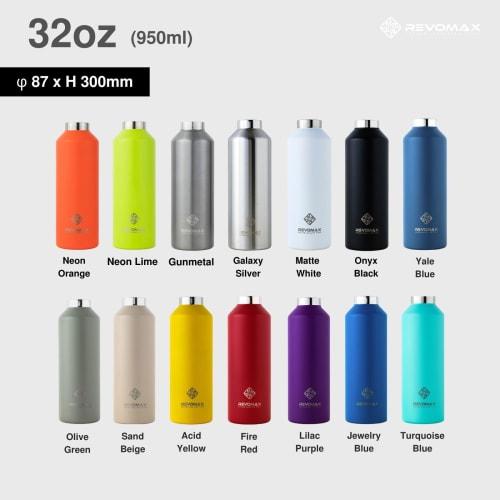 [REVOMAX Official] 32oz 950ml Stainless Steel Bottle, Carbonated, Cap Sold Separately, Keeps Hot for 18 Hours, Cold for 36 Hours, Vacuum Insulated, Gi