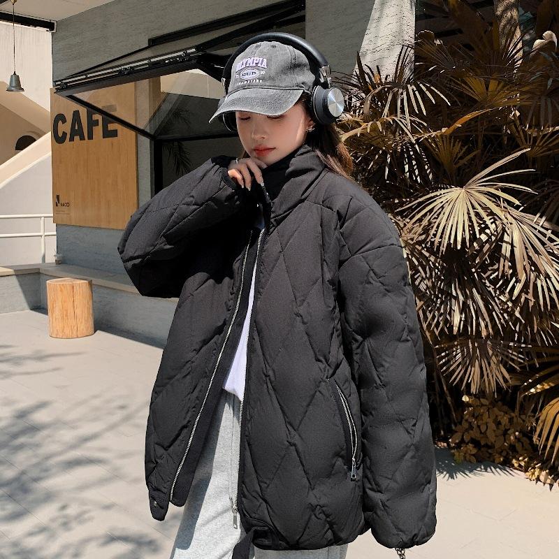 

Мужская и женская стеганая куртка с вертикальным воротником, утолщенная, ромбовидной стежкой, зимняя, свободного кроя, парная, короткая, с капюшоном, стеганая куртка-пальто. XXL чёрный