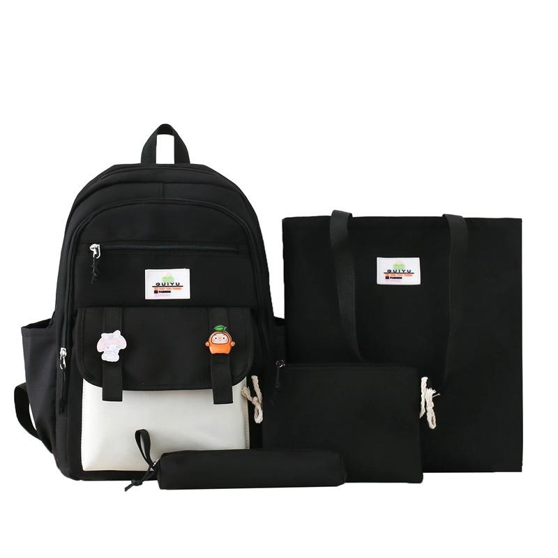 Four-Piece Backpack Set Student Schoolbag Stitching Contrast Color Campus Backpack Large Capacity Backpack for Primary and Secondary School Students