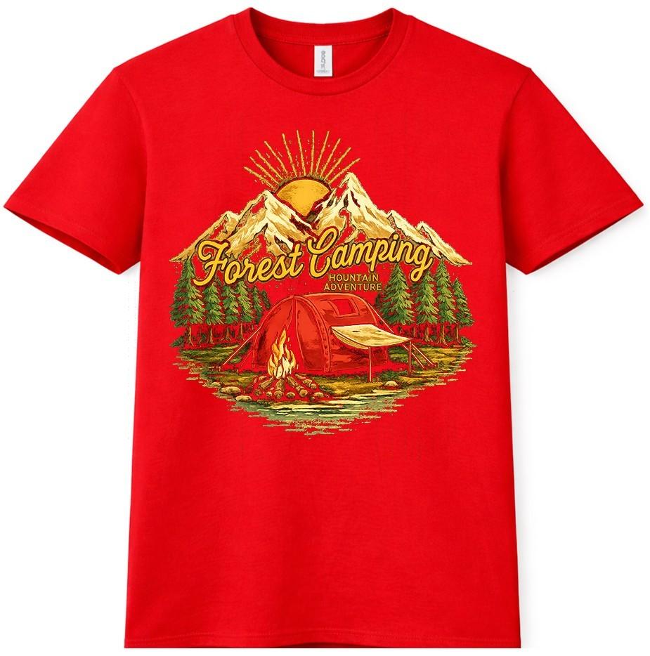 Camping T Shirt Mountain Adventure Tent Campfire Forest Hiking Outdoor Tee S