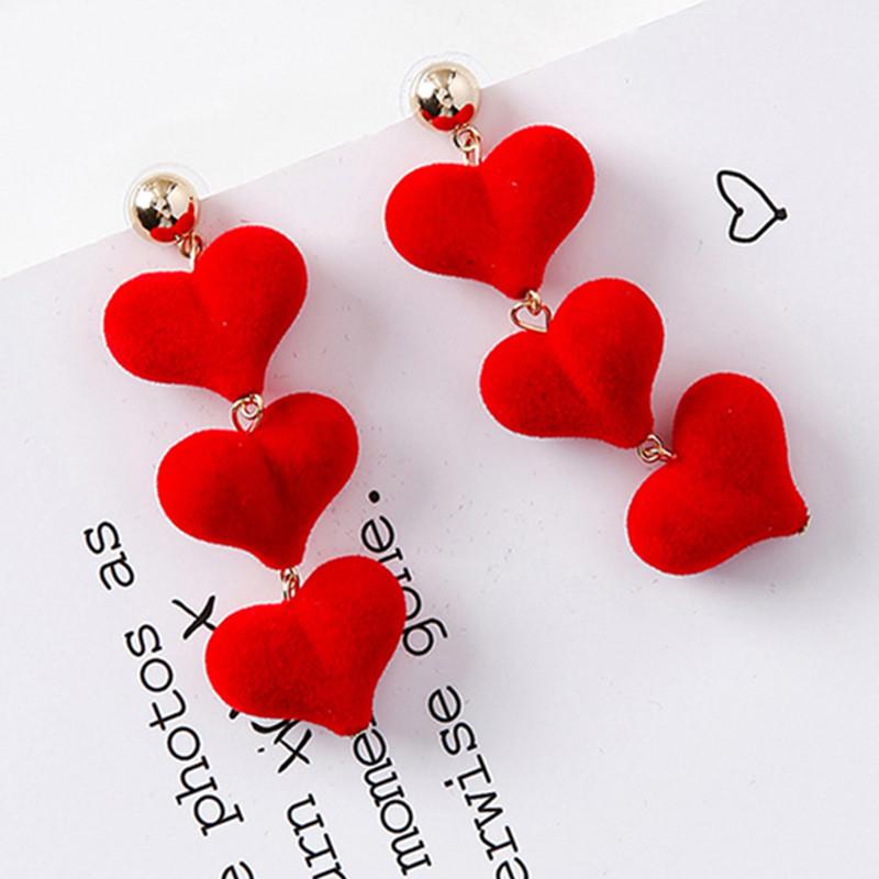 High Quality Elegant Red Drop Glaze Love Heart 925 Silver Needle Ladies Tassel Stud Earrings Jewelry Anti Allergy