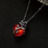 Gothic Dark Style Black Rose Wrapped Red Stone Peach Heart Pendant Necklace