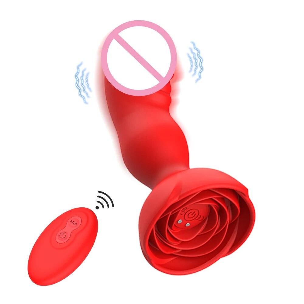 Anal Sex Toy Rose Vibrator for Women Remote Control Butt Plug with 10 Modes Vibrating Prostate Massager Silicone Stimulator