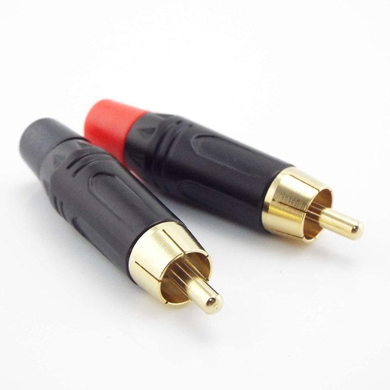 RCA Male Plug Connector Gold Plating Adapter Pigtail Speaker for 6MM Audio Cable Black Red Color
