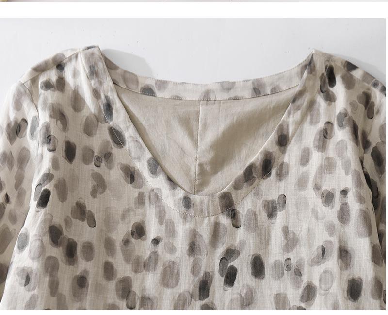 Xinxing 2025 V-neck Cotton Linen Swing Travel Dress - Mid-length Summer Vacation Wear