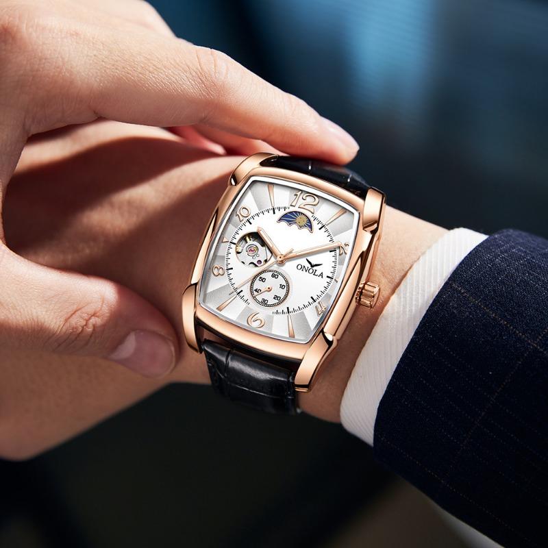 Top Neue Uhr Herren Hollow Sun Moon Star Morning Automatik Mechanisch Wasserdicht Leuchtend Herren Armbanduhr