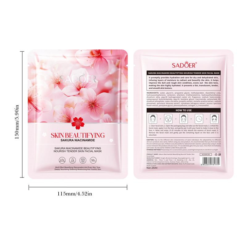 SADOER Sakura Whitening Facial Masks Moisturizing Anti-Aging Anti Wrinkles Nicotinamide Face Mask Skin Care