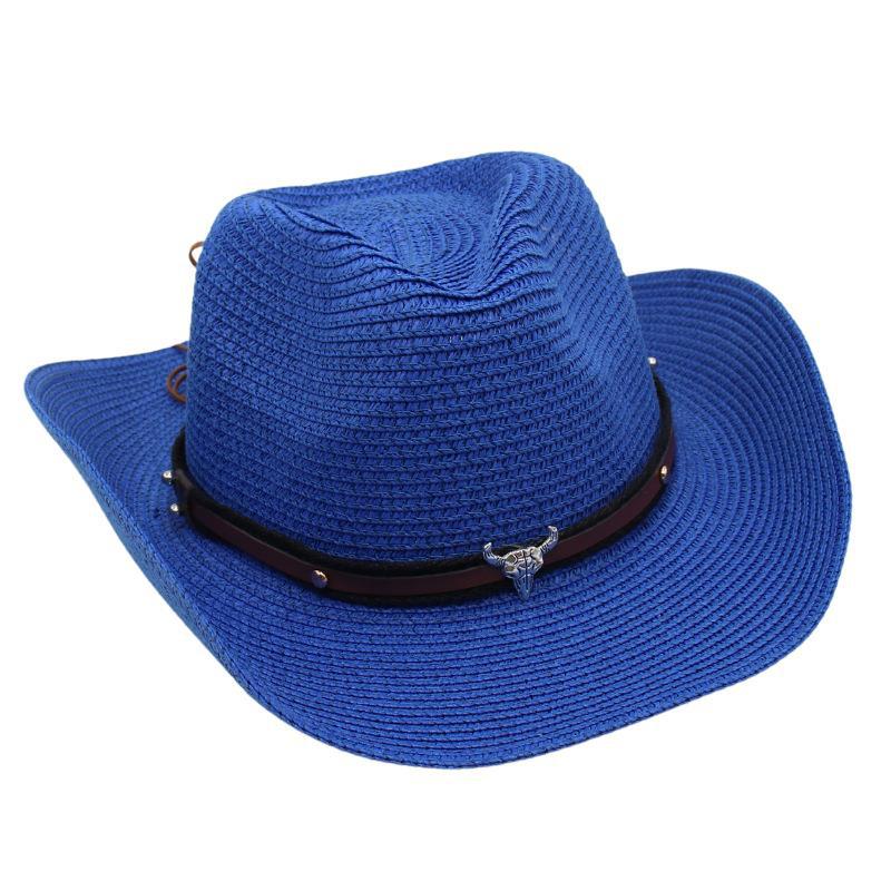 Western Cowboy Straw Hat Sun Hat Tibetan Bullhead Hat National Style Straw Knight Hat Sun Hat