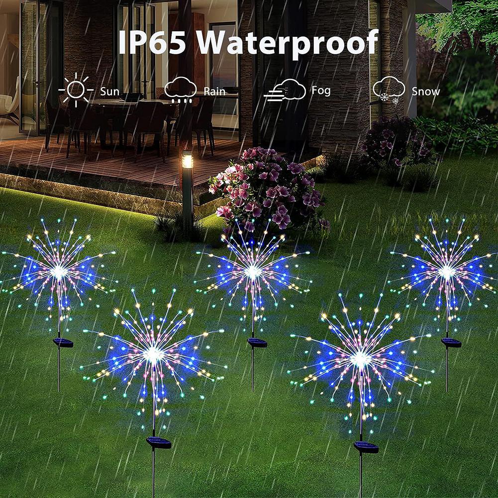 Solar Powered Sparkle Lawn Lights Outdoor Garden LED Dandelion String Lights Firework Design for Landscape Wedding Party Decor
